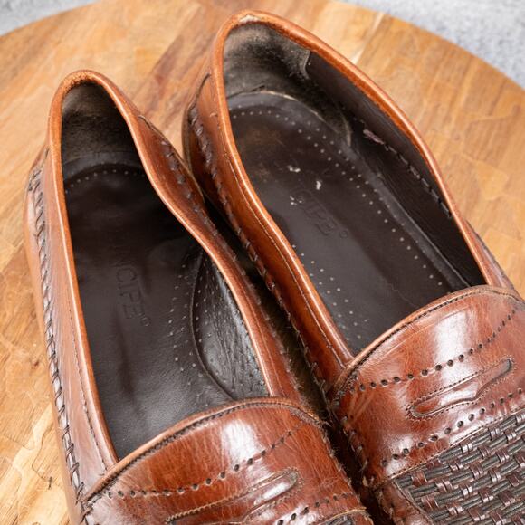 Principe Brown Hand Crafted Woven Vamp Penny Loafers 10 M Made in Spain - Picture 5 of 10